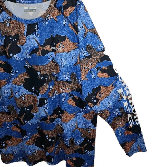 Columbia Men's PFG T-Shirt Long Sleeve Gamefish Camouflage Blue Size XL/ TG - Picture 5 of 10